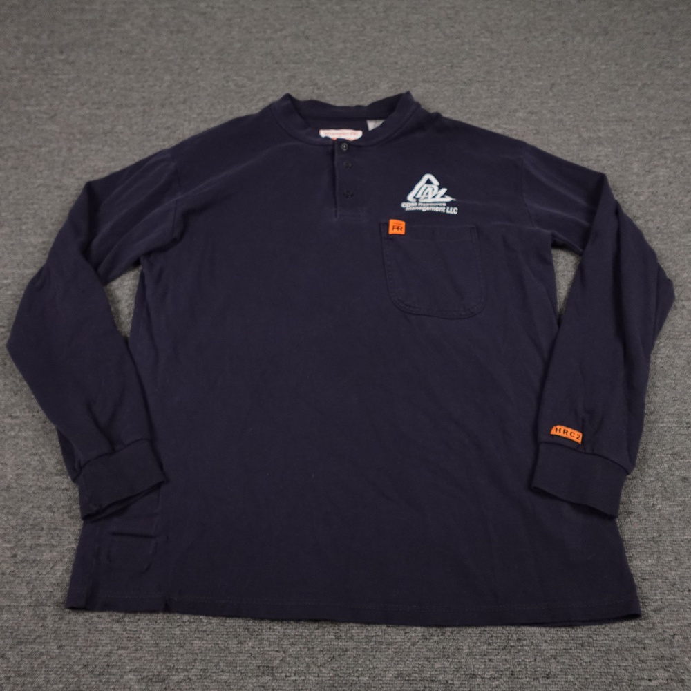 Wrangler FR Henley Shirt Mens Medium Blue Long Sleeve Pocket HRC2 Workwear